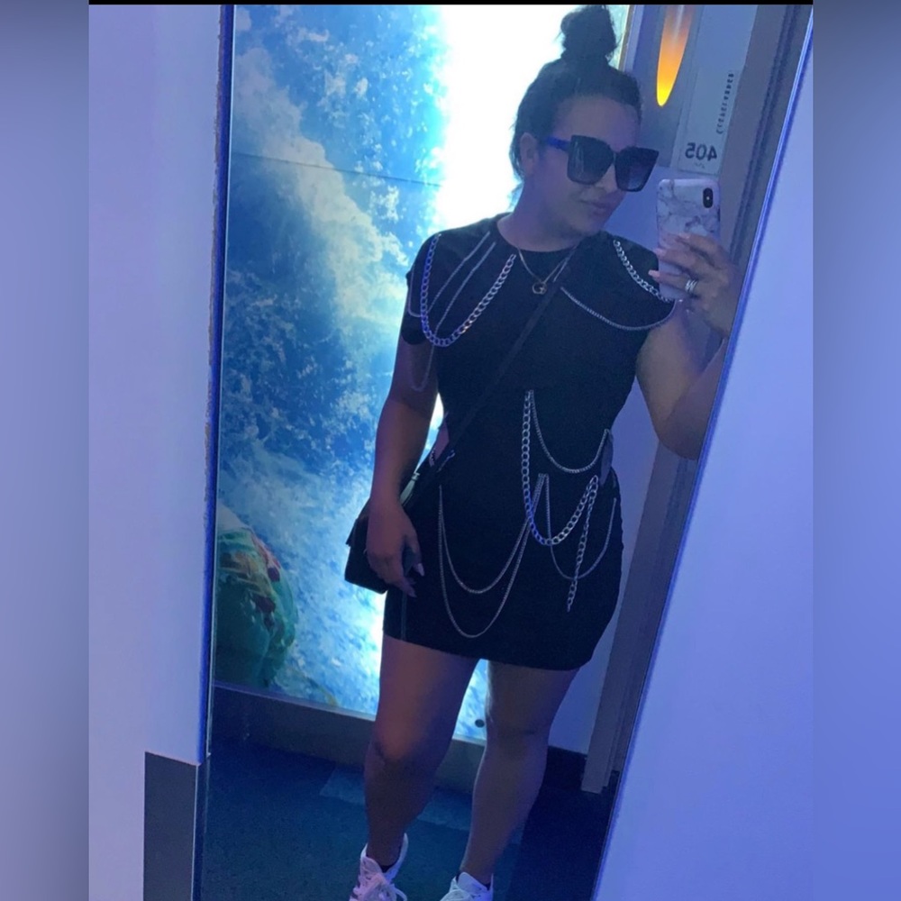 Black open sides, chain mini dress